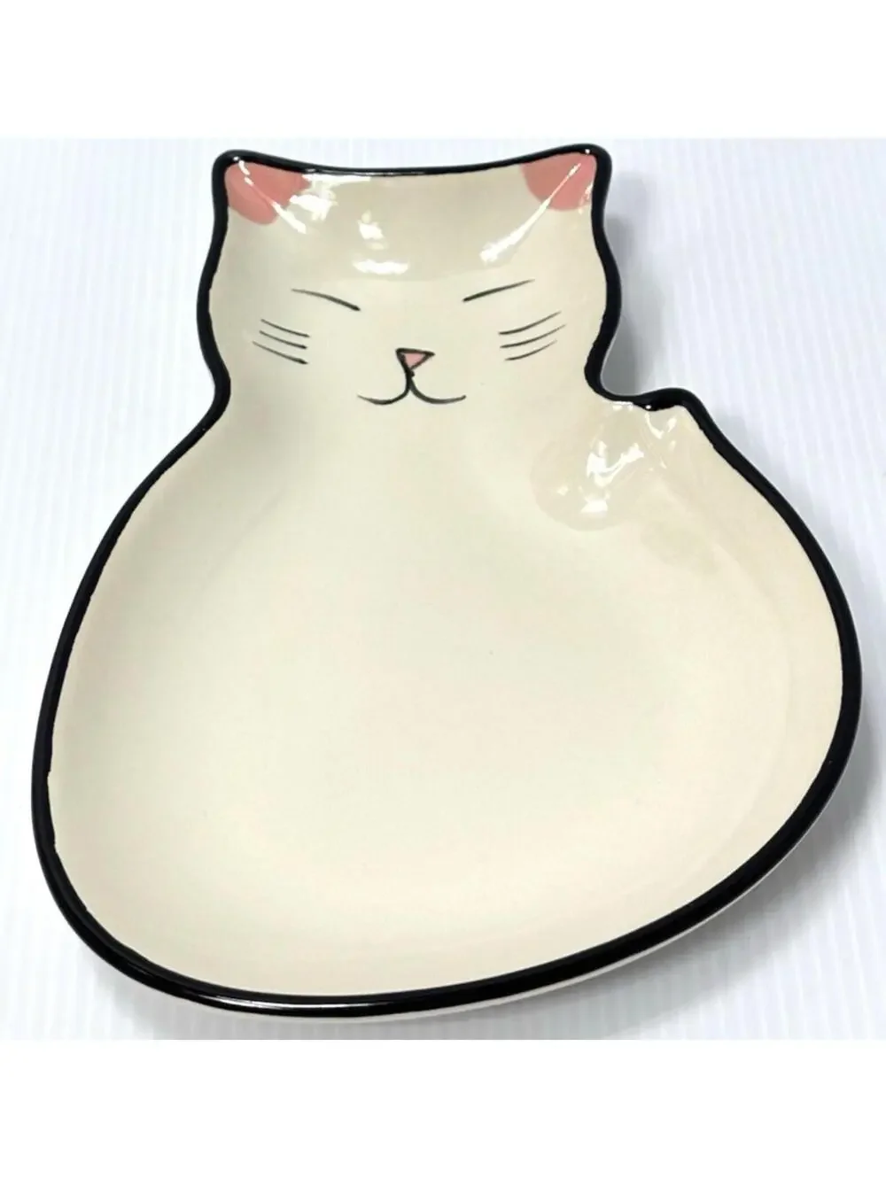 Ceramic Cat Spoon Rest /Trinket Dish Hand Painted White Kitty Jewelry Tray -New
